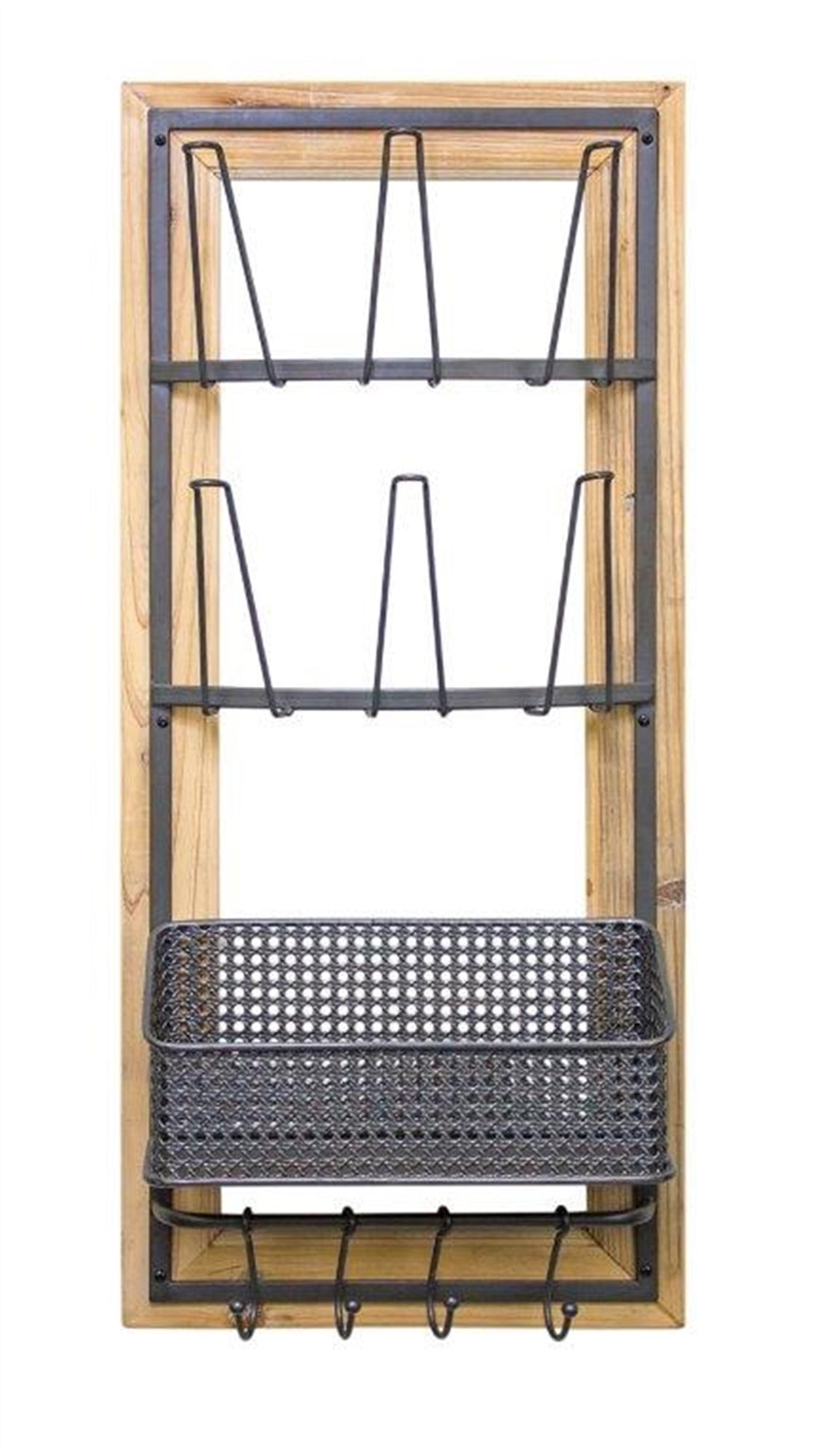 Wood/Metal Wall Glass Holder with Basket 15.75"L x 35.5"H