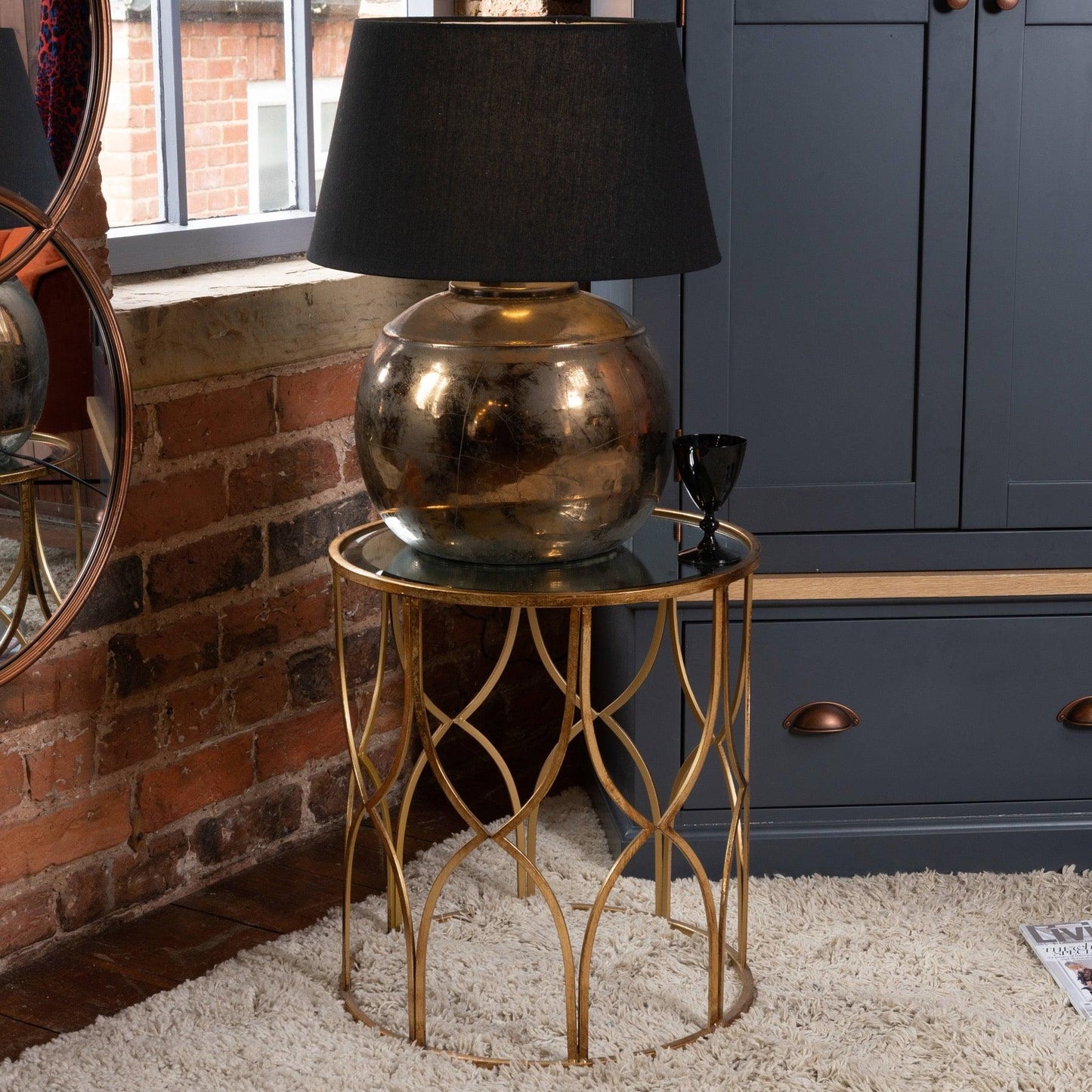 Set Of Two Lattice Detail Gold Side Tables - Eudemonia Home Goods