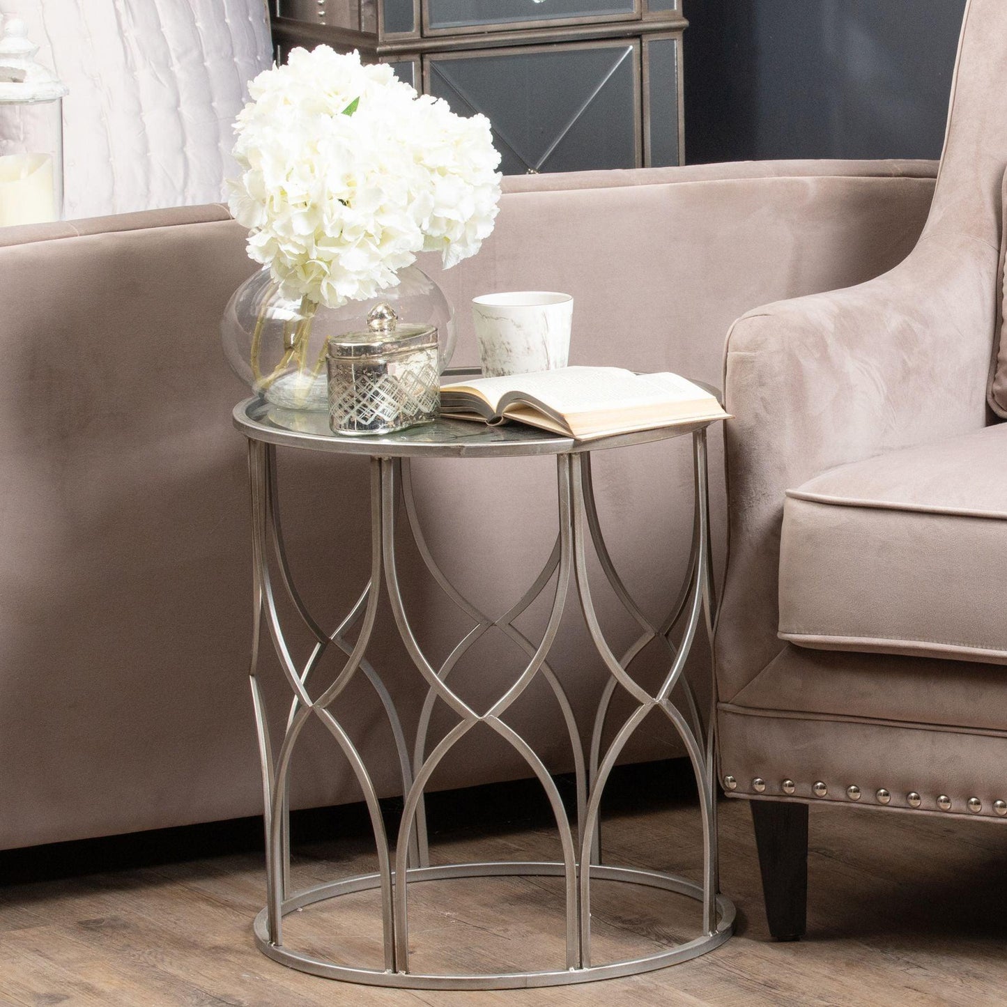 Set Of Two Lattice Detail Silver Side Table - Eudemonia Home Goods