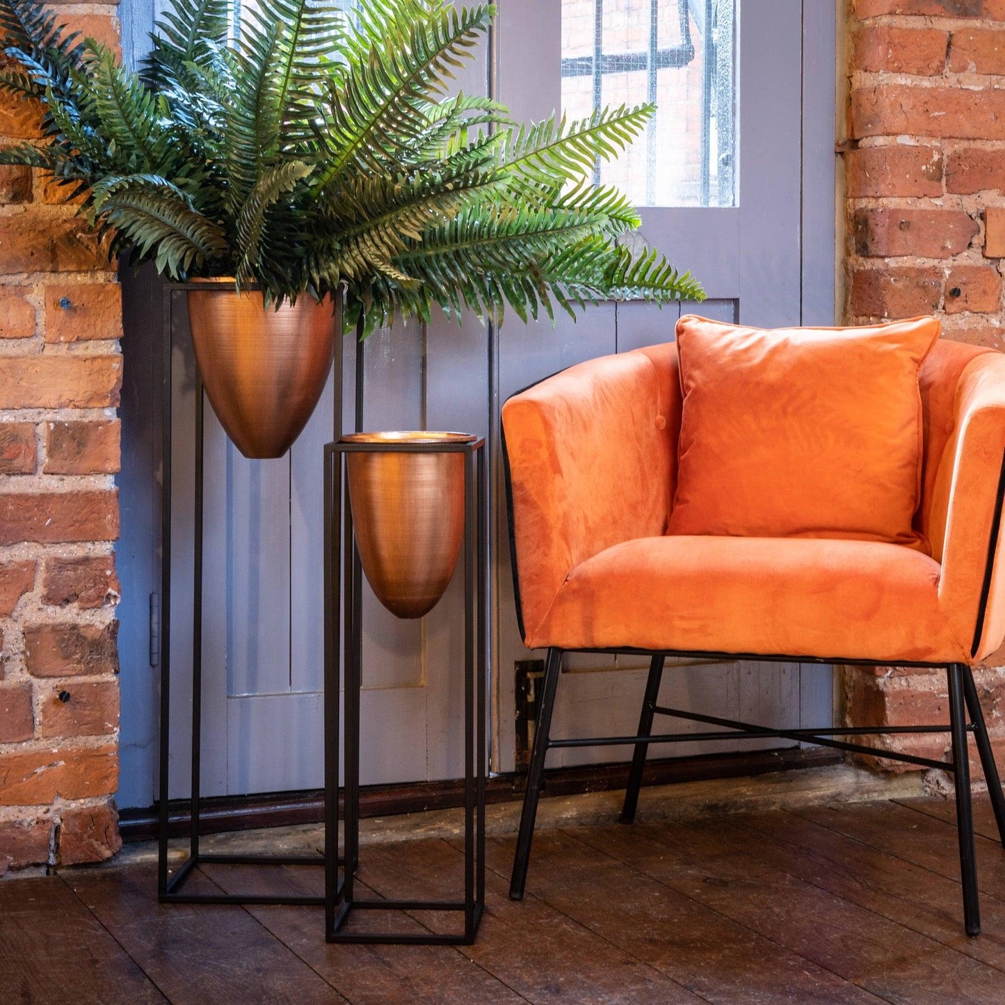 Copper Bullet Planter On Black Frame - Eudemonia Home Goods