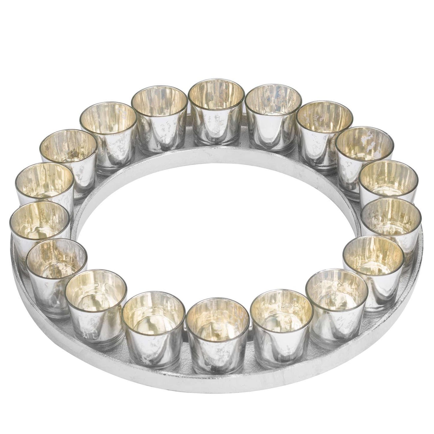 Large Circular Cast Aluminium Tray With Silver Glass Votives - Eudemonia Home Goods