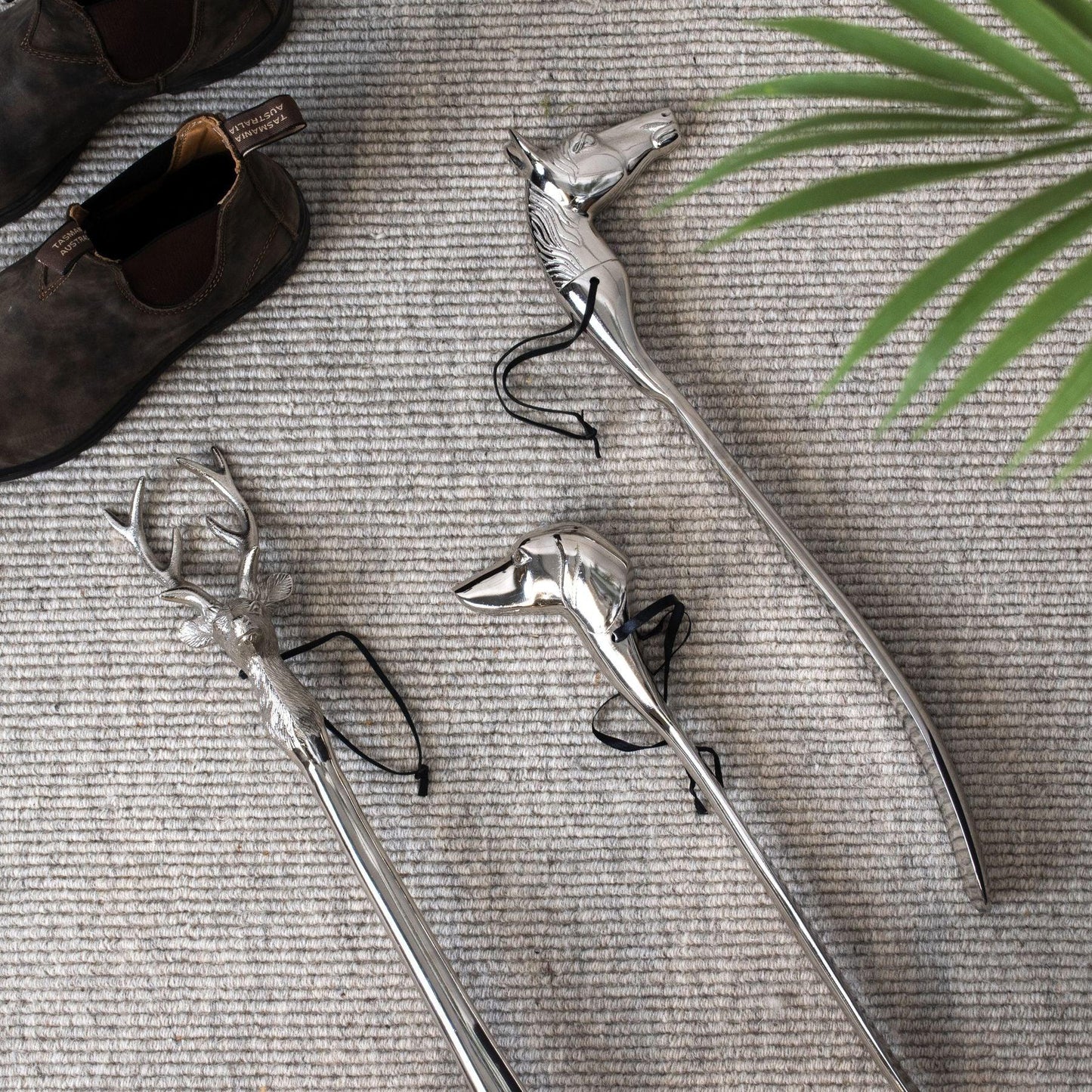 Silver Nickel Dog Head Detail Shoe Horn - Eudemonia Home Goods