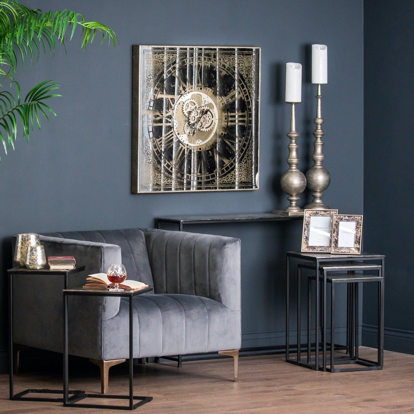 Emperor Grey Velvet Arm Chair - Eudemonia Home Goods