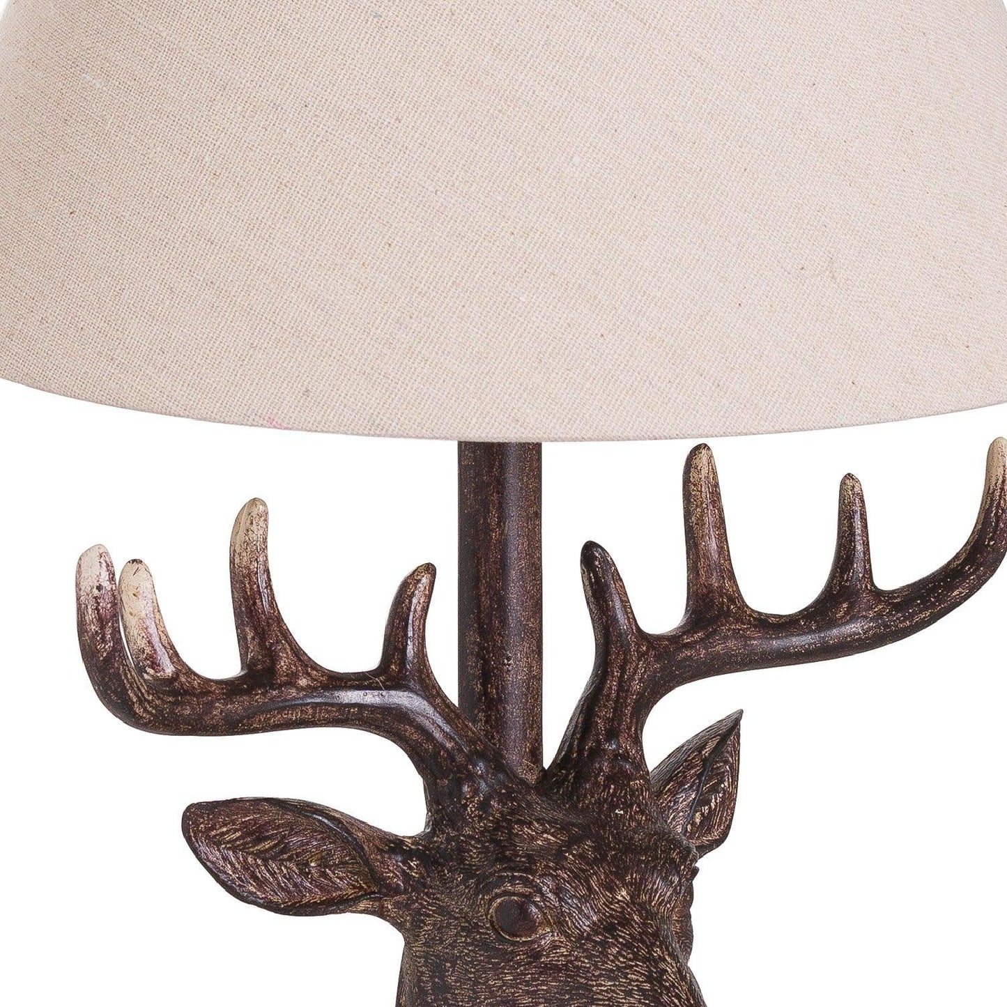 Stag Head Table Lamp With Linen Shade - Eudemonia Home Goods
