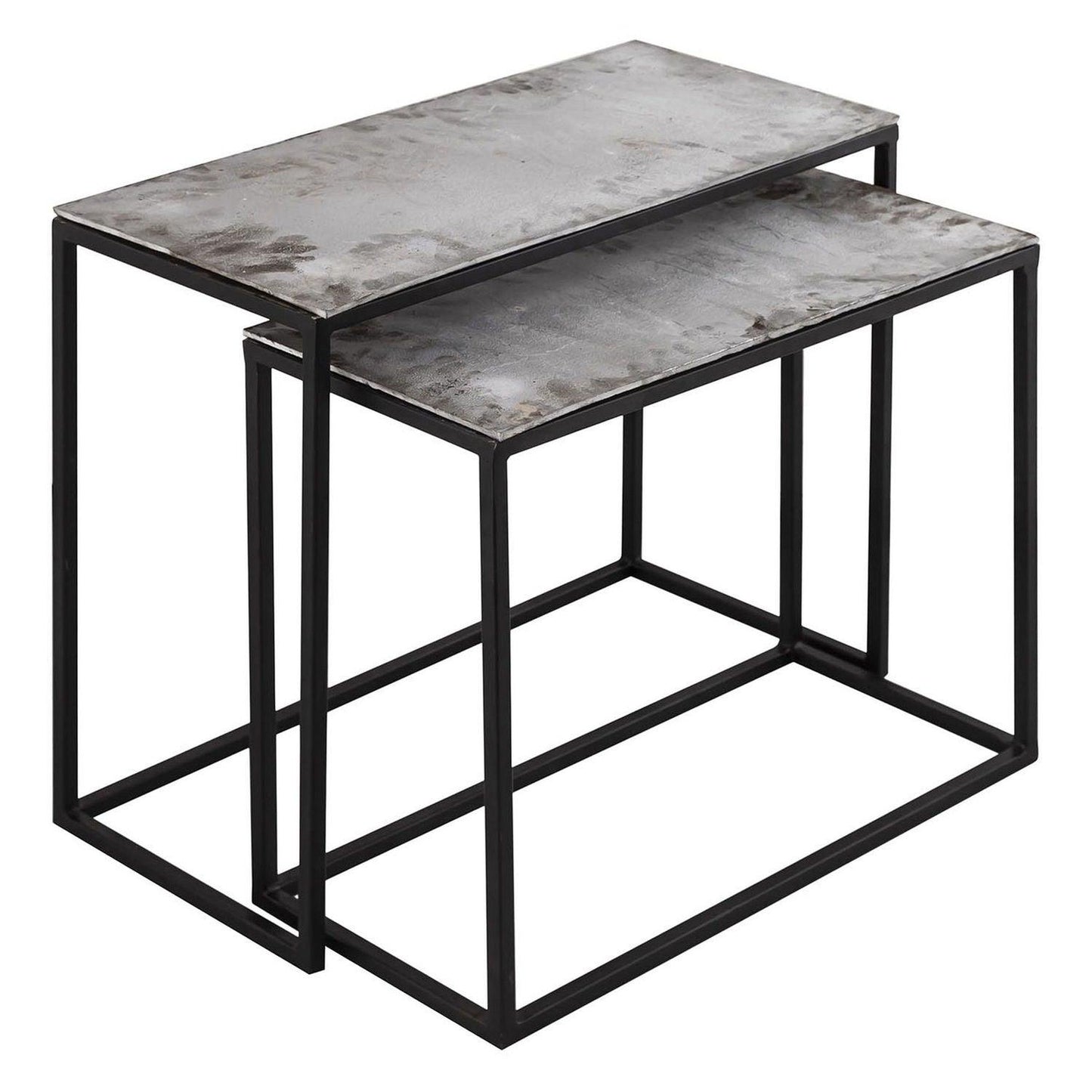 Farrah Collection Silver Set of Two Side Tables - Eudemonia Home Goods