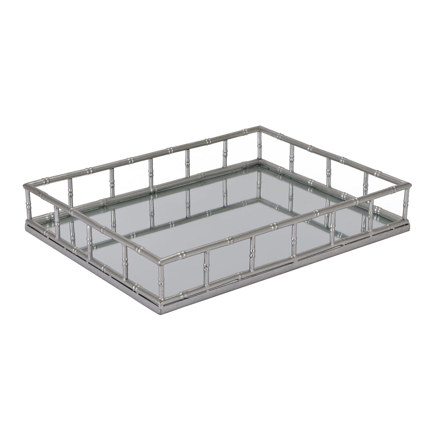 Set Of 2 Detailed Silver Rectangular Trays - Eudemonia Home Goods