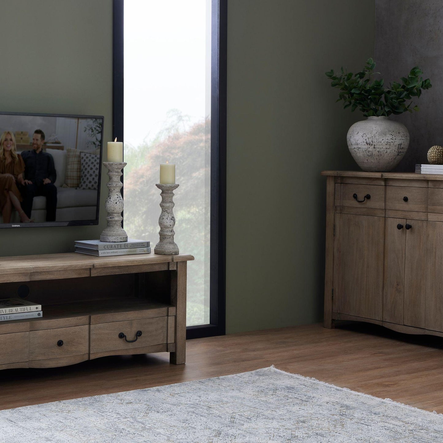 Large Stone Ceramic Column Candle Holder - Eudemonia Home Goods