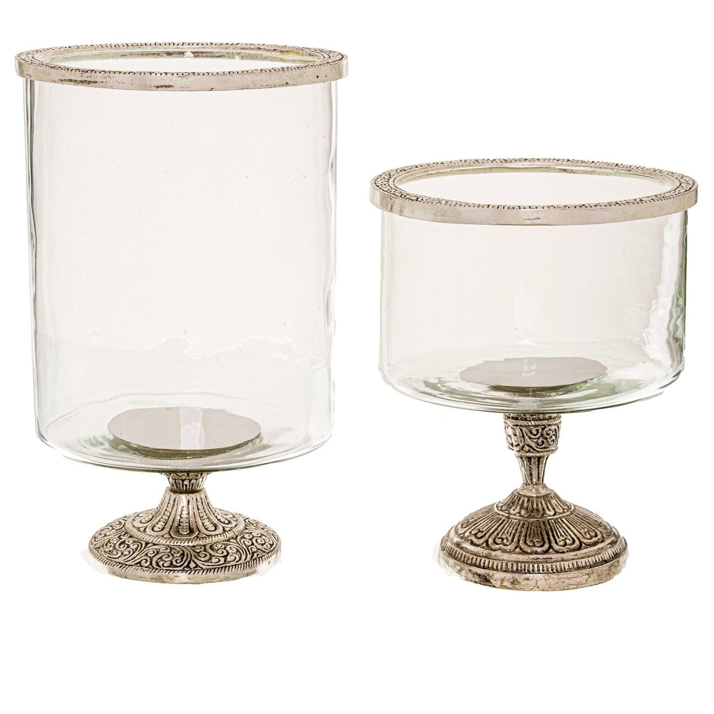 Silver Rim Hurricane Lamp - Eudemonia Home Goods