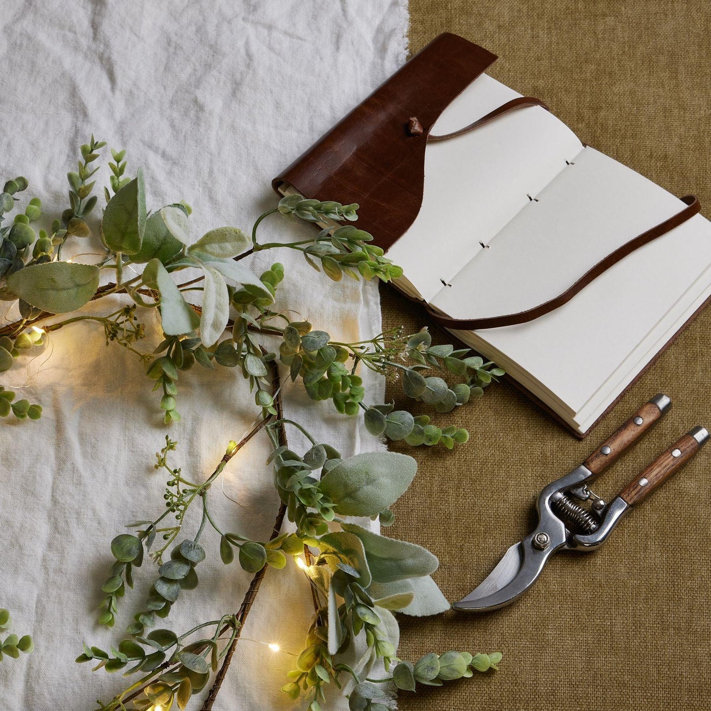 LED Winter Garland With Eucalyptus And Lambs Ear - Eudemonia Home Goods