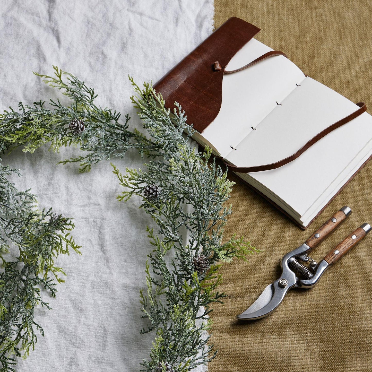 Frosted Pine Garland With Pinecones - Eudemonia Home Goods