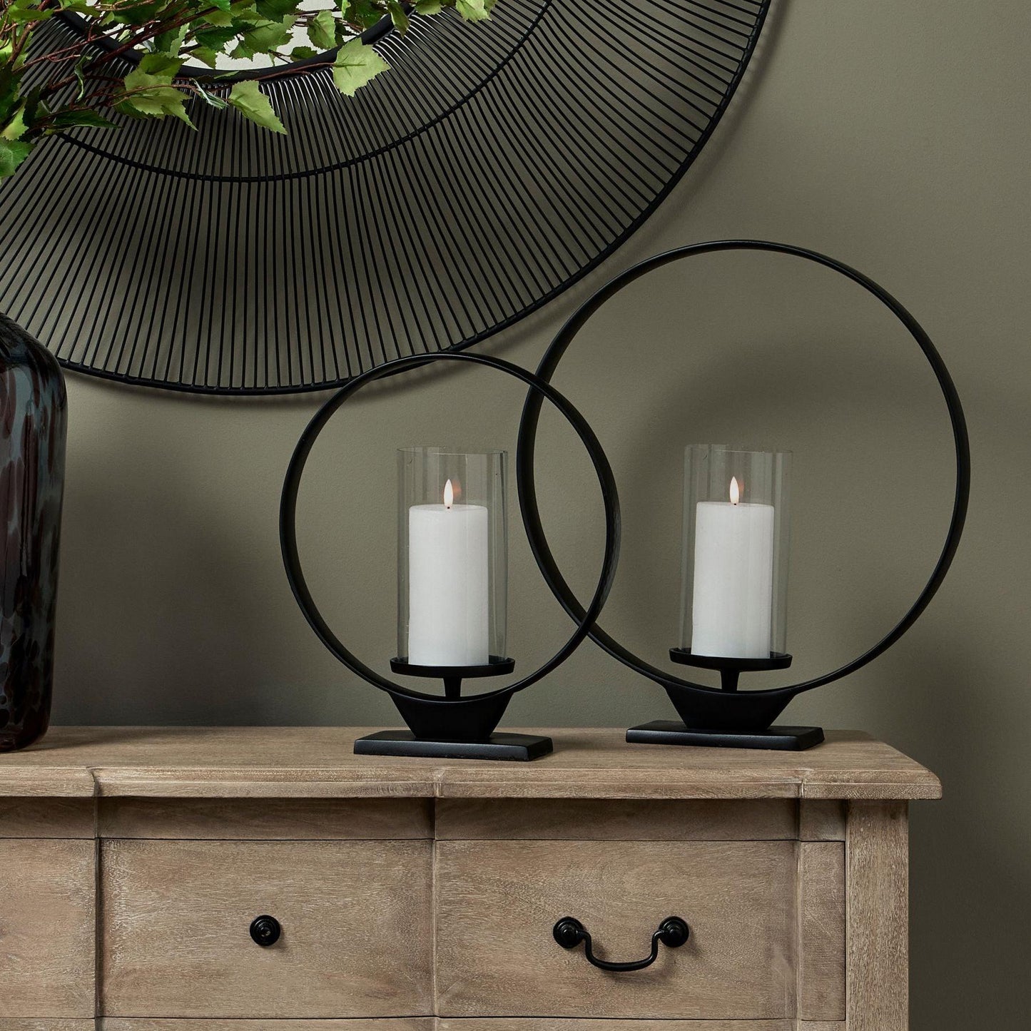Black Hoop Hurricane Lantern - Eudemonia Home Goods