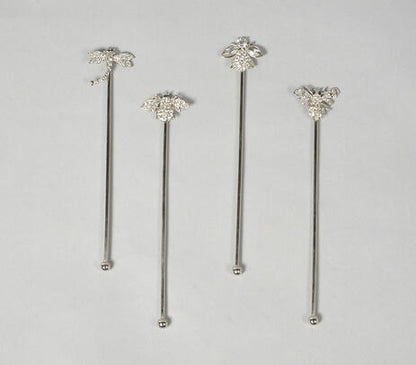 Rhinestone-Encrusted Stainless Steel Stirrers (set of 4)