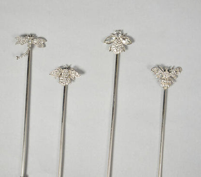 Rhinestone-Encrusted Stainless Steel Stirrers (set of 4)
