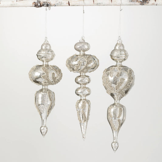 Silver Finial Ornament - Set of 3