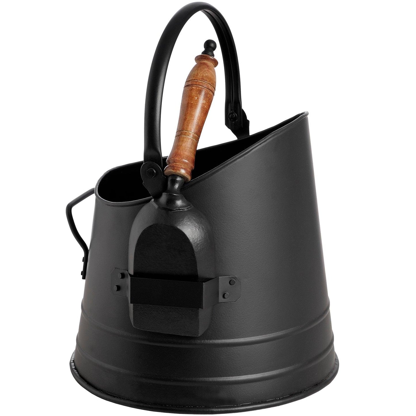 Black Coal Bucket with Teak Handle Shovel - Eudemonia Home Goods