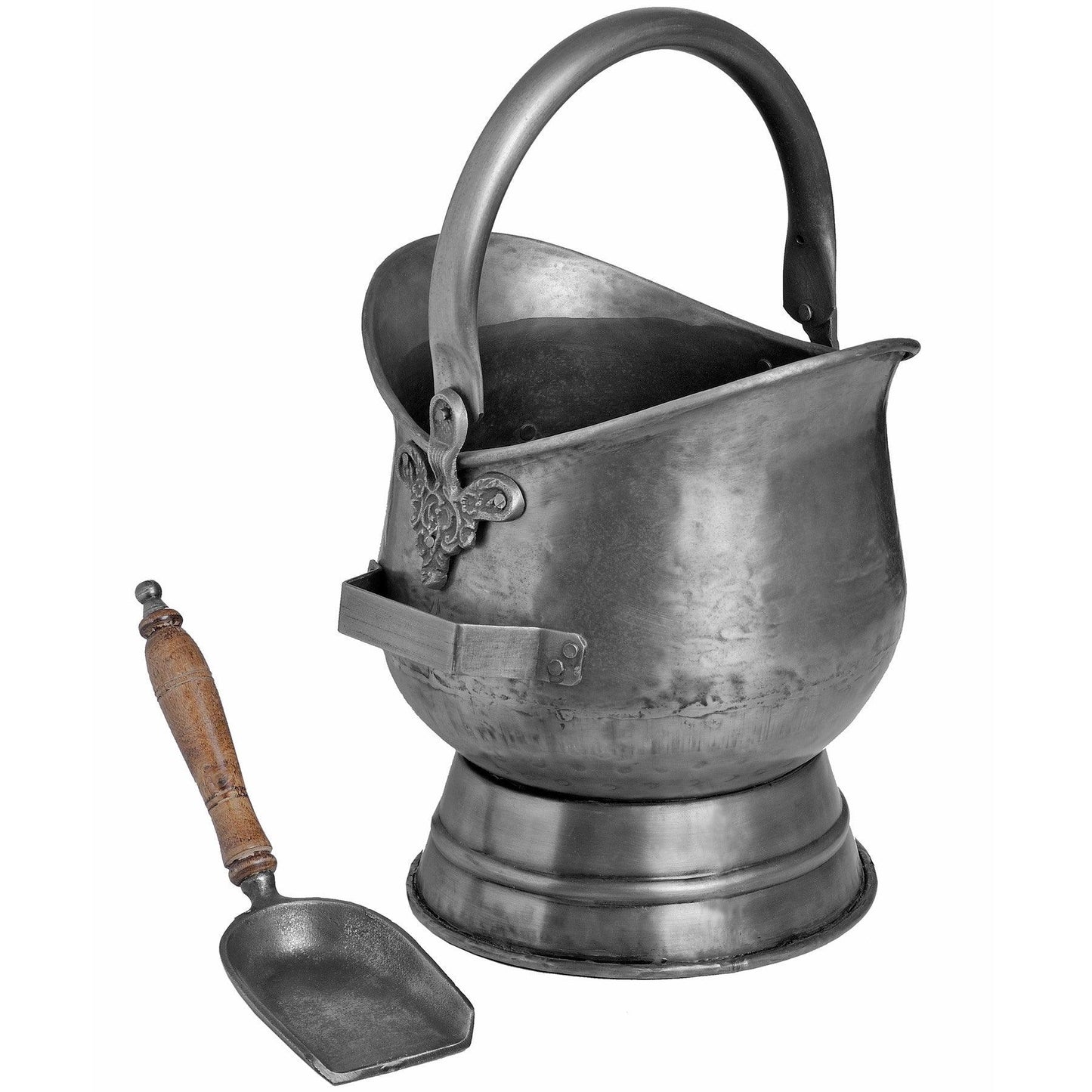 Antique Pewter Coal Bucket with Shovel - Eudemonia Home Goods