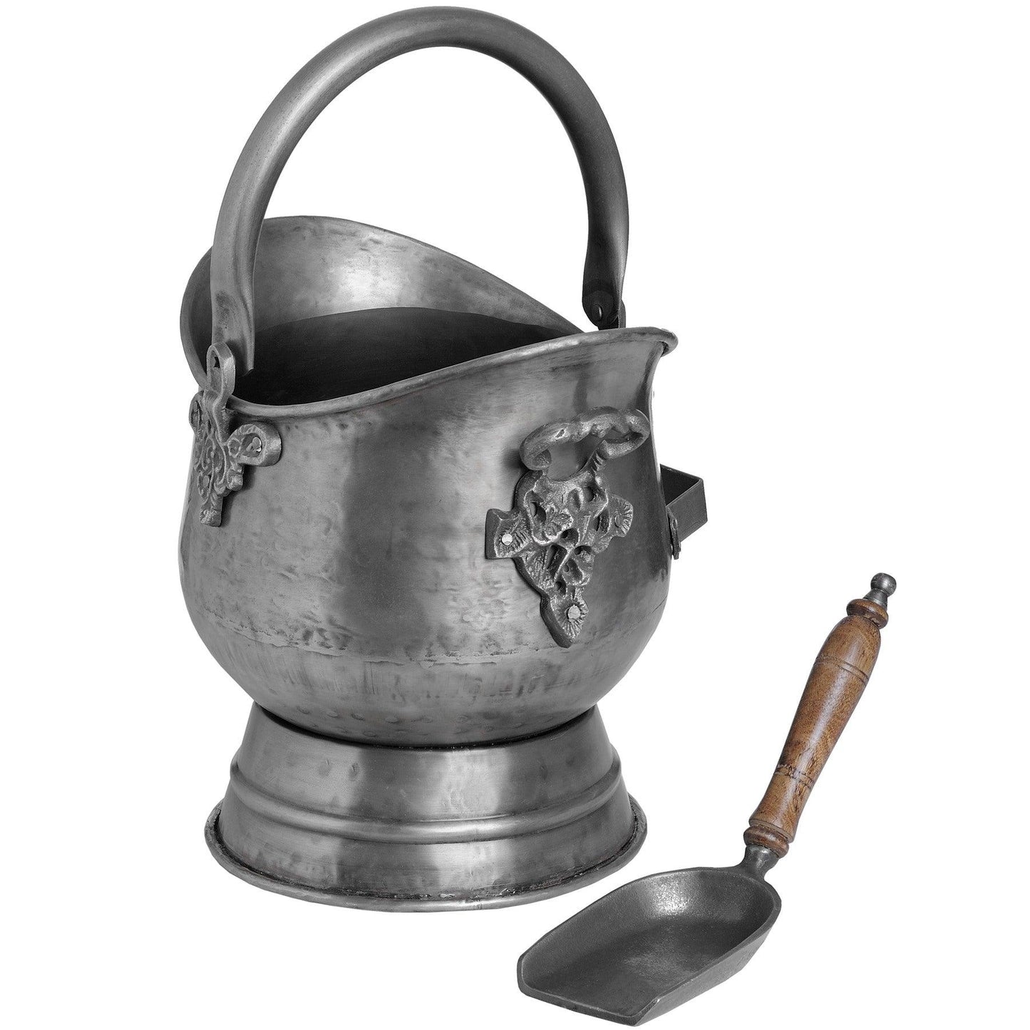 Antique Pewter Coal Bucket with Shovel - Eudemonia Home Goods