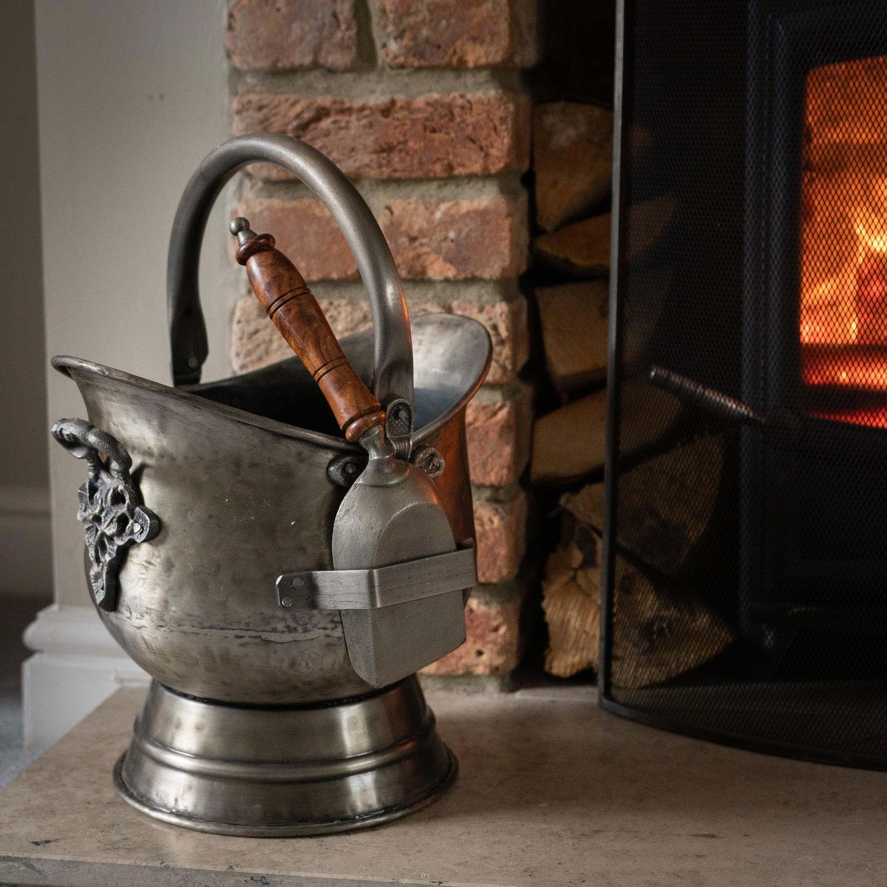 Antique Pewter Coal Bucket with Shovel - Eudemonia Home Goods