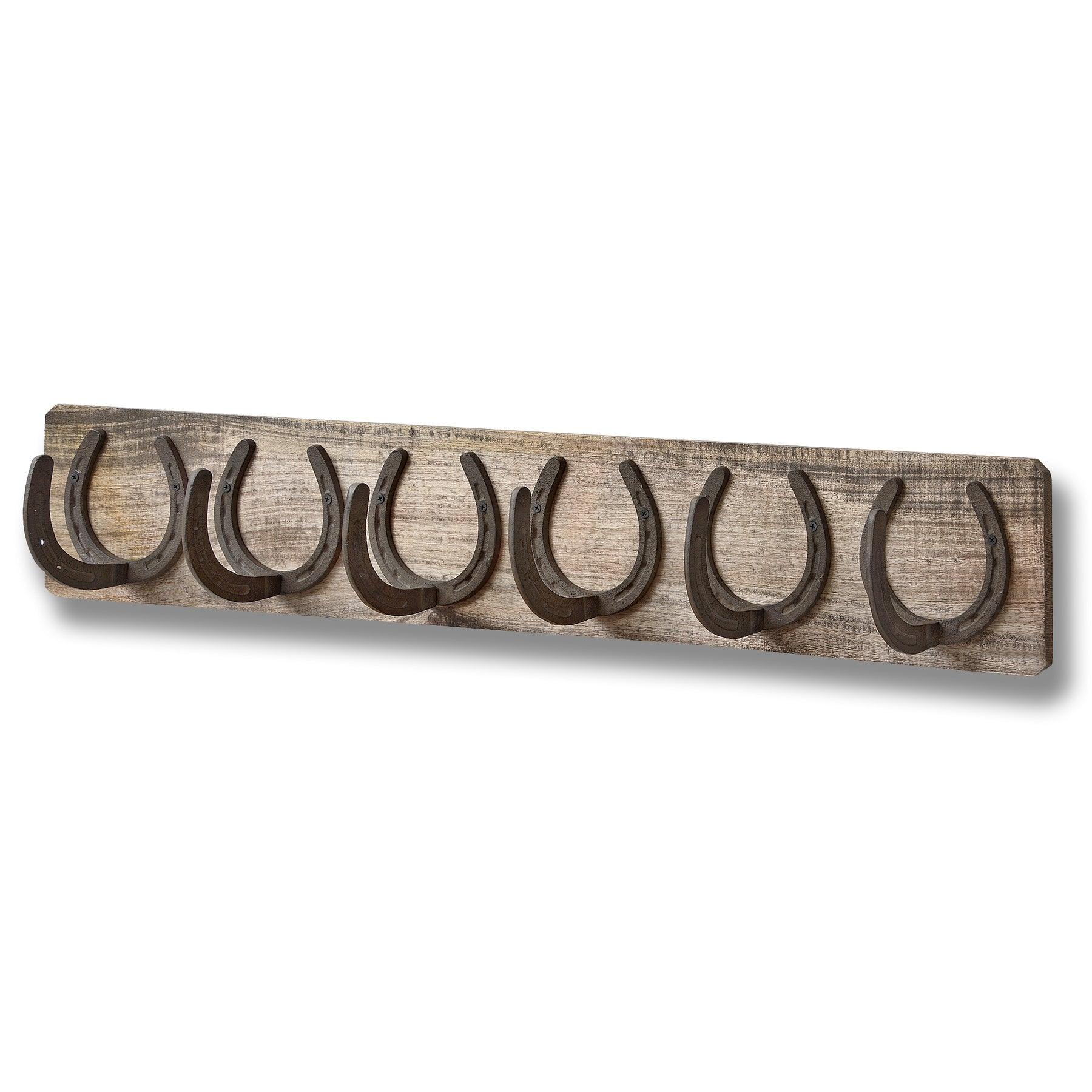 6 Horse Shoe Hooks On Dark Wood - Eudemonia Home Goods