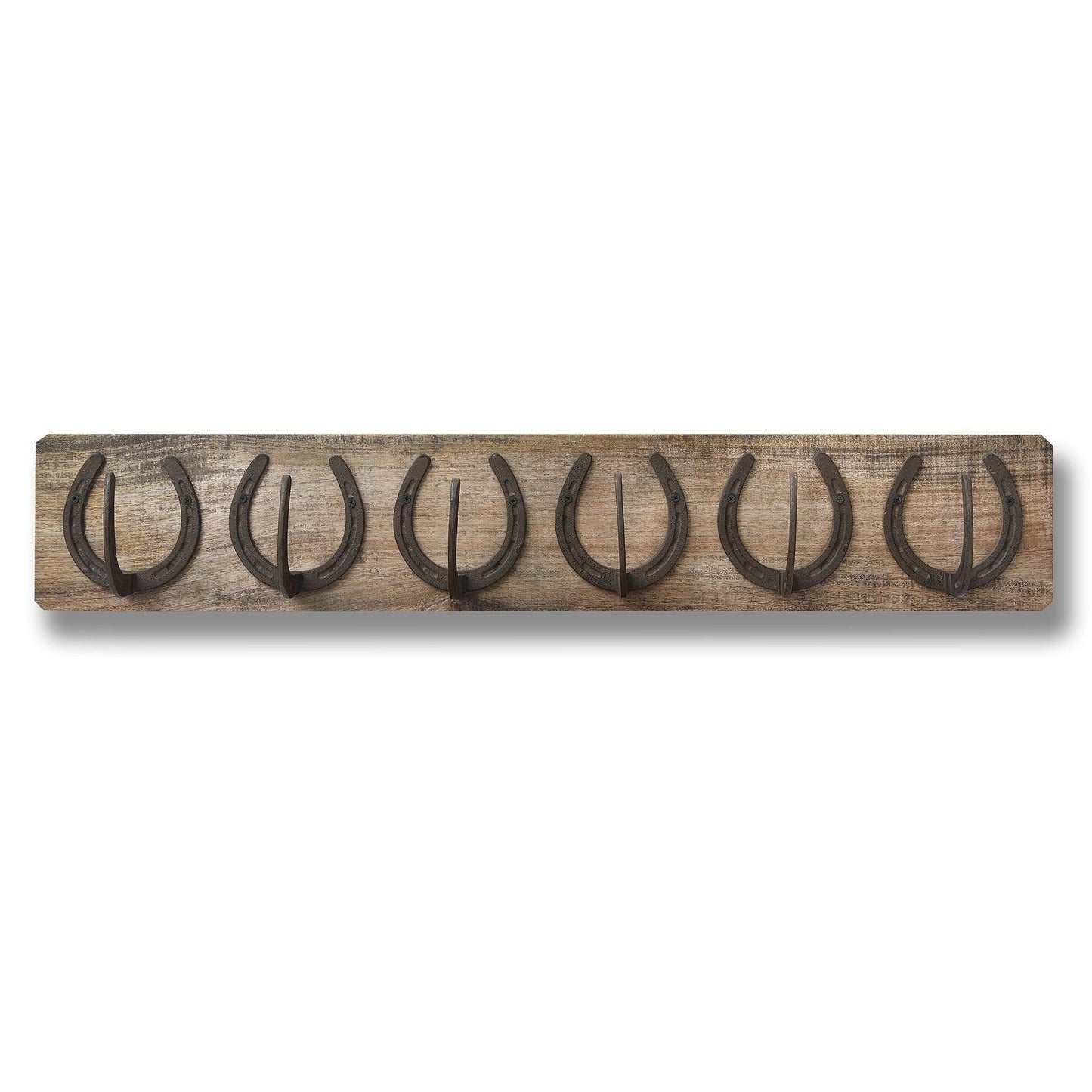 6 Horse Shoe Hooks On Dark Wood - Eudemonia Home Goods