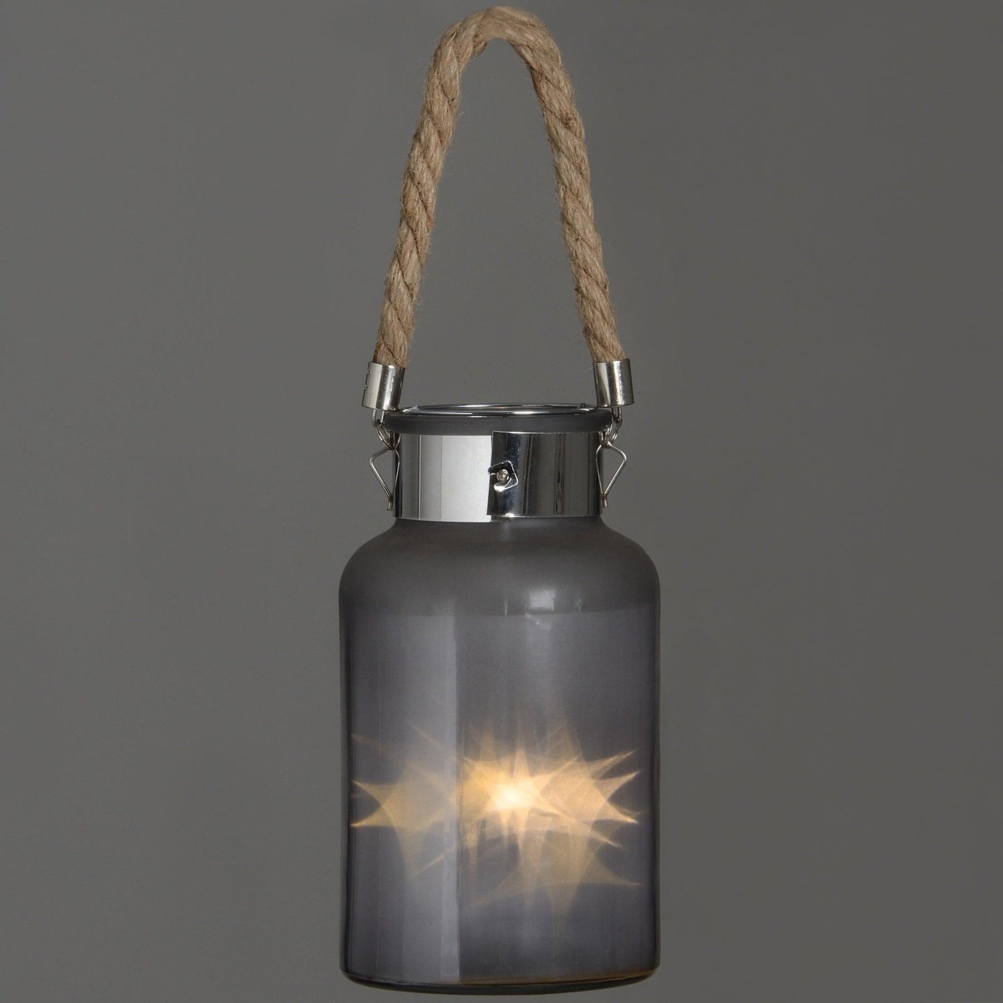 Frosted Glass Lantern with Rope Detail and Interior LED - Eudemonia Home Goods