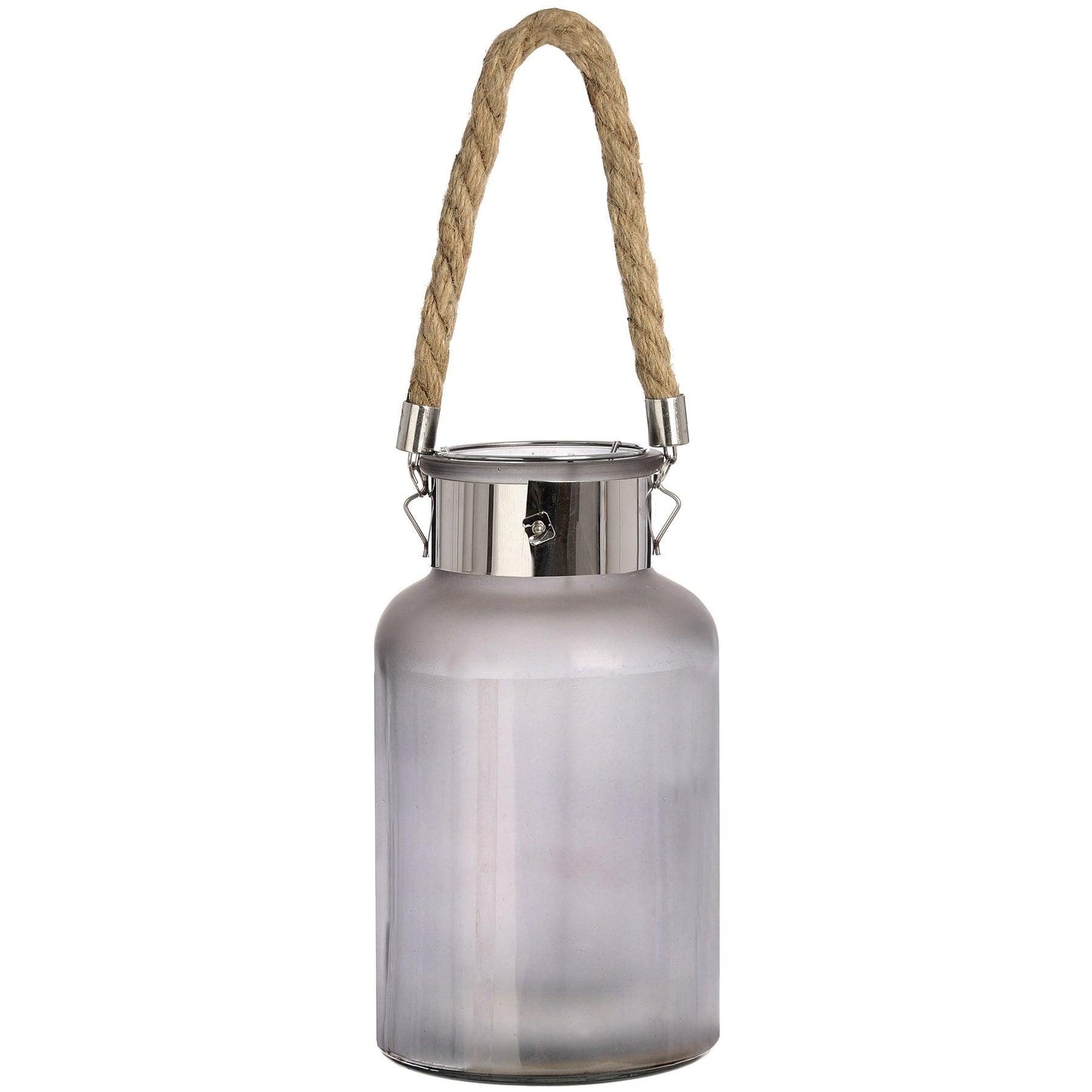 Frosted Glass Lantern with Rope Detail and Interior LED - Eudemonia Home Goods