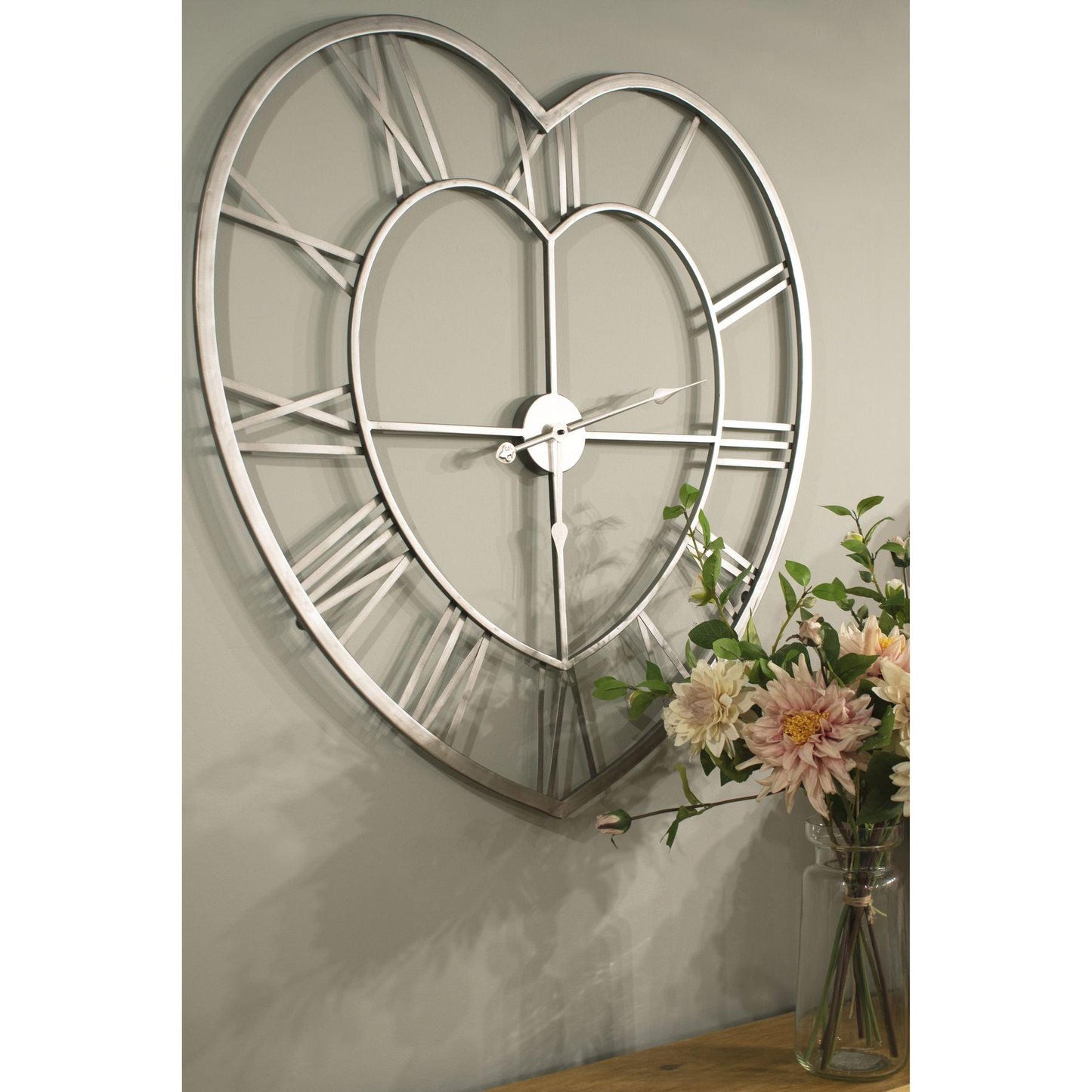 Silver Heart Skeleton Wall Clock - Eudemonia Home Goods