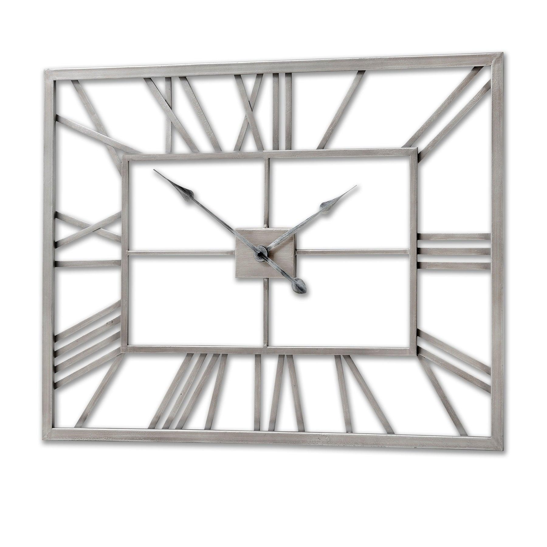 Silver Rectangular Skeleton Wall Clock - Eudemonia Home Goods