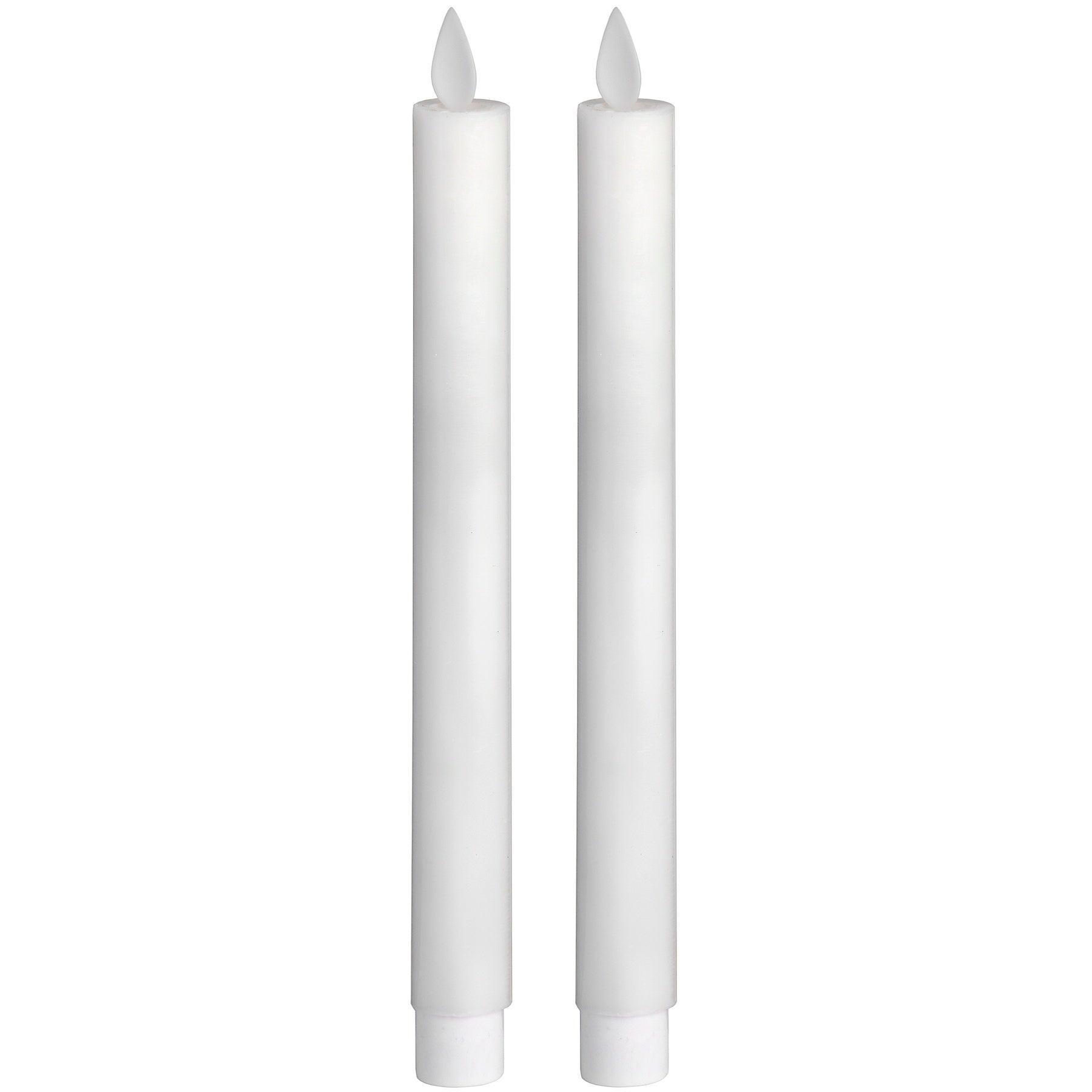 Pair Of White Luxe Flickering Flame LED Wax Dinner Candles - Eudemonia Home Goods