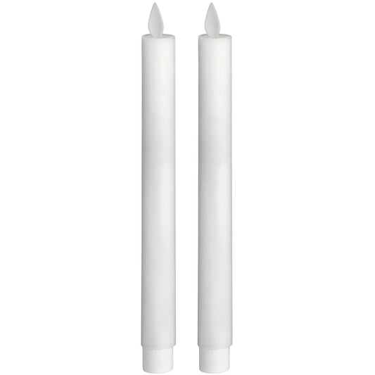 Pair Of White Luxe Flickering Flame LED Wax Dinner Candles - Eudemonia Home Goods