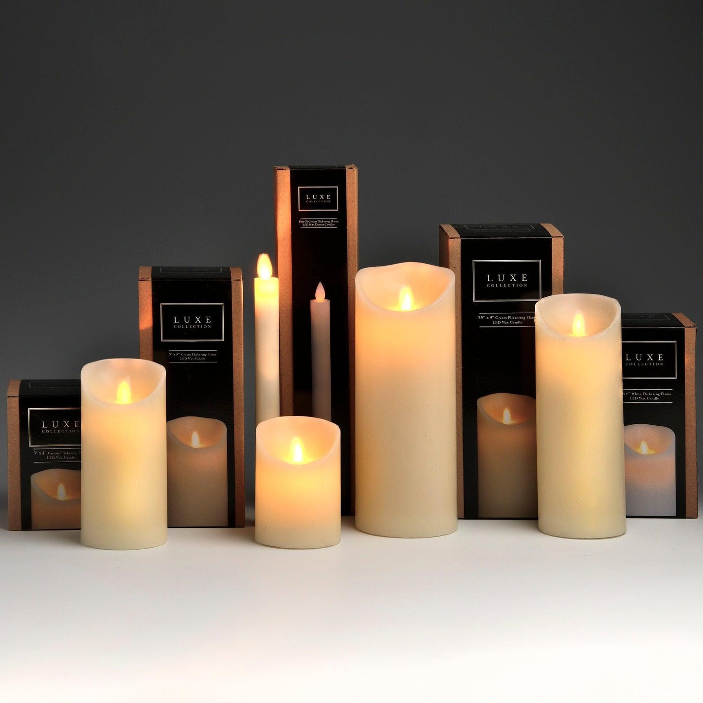 Luxe Collection 3 x 6 Cream Flickering Flame LED Wax Candle - Eudemonia Home Goods