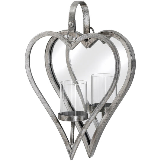Small Antique Silver Mirrored Heart Candle Holder - Eudemonia Home Goods