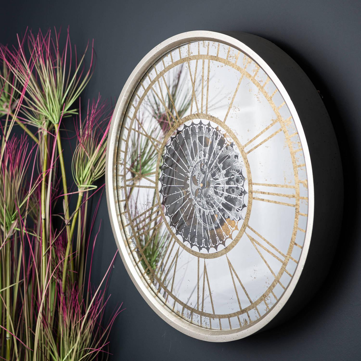 Mirrored Round Clock with Moving Mechanism - Eudemonia Home Goods