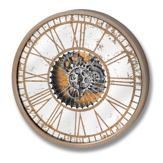 Mirrored Round Clock with Moving Mechanism - Eudemonia Home Goods