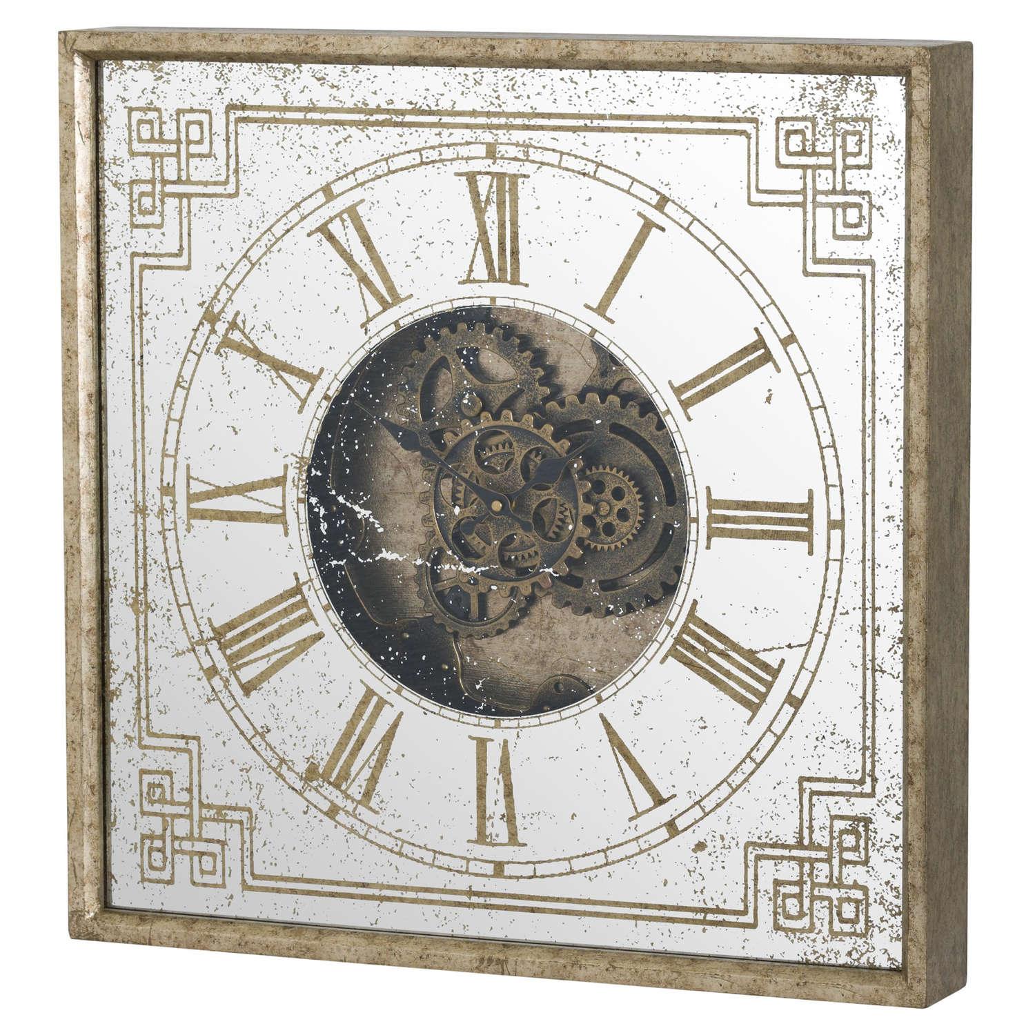 Mirrored Square Framed Clock with Moving Mechanism - Eudemonia Home Goods