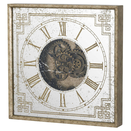 Mirrored Square Framed Clock with Moving Mechanism - Eudemonia Home Goods