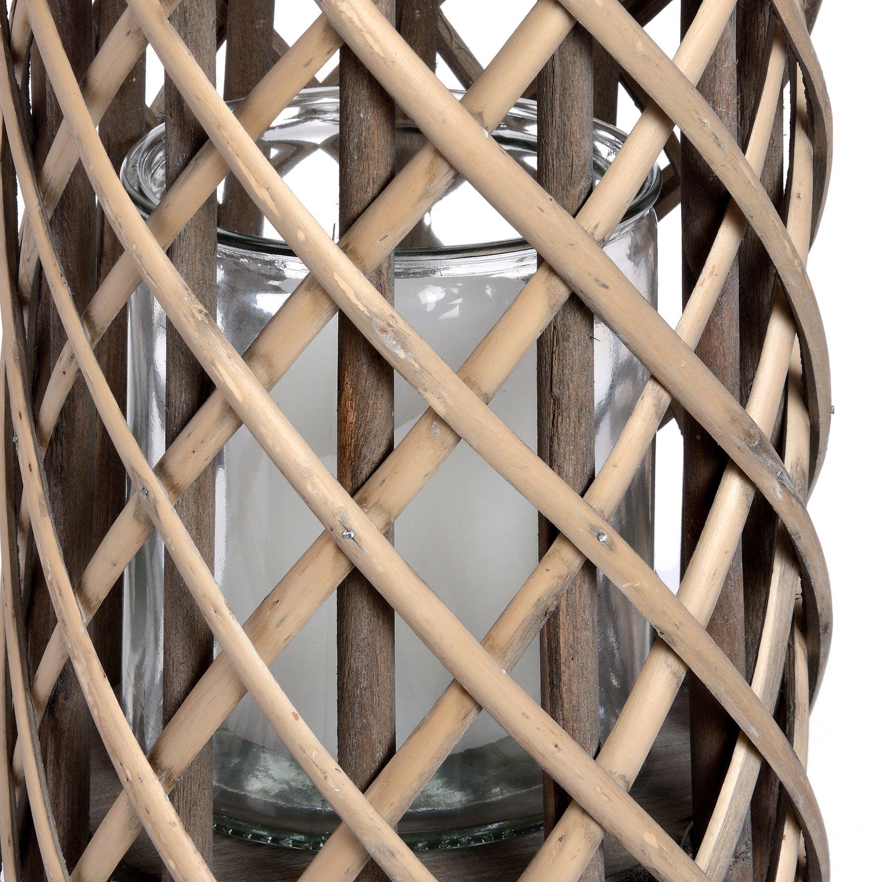 Large Wicker Lantern with Glass Hurricane - Eudemonia Home Goods