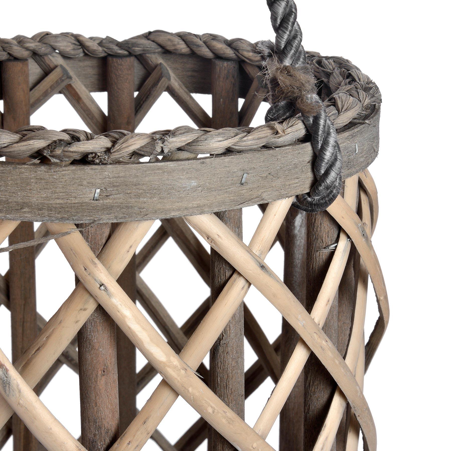 Large Wicker Lantern with Glass Hurricane - Eudemonia Home Goods