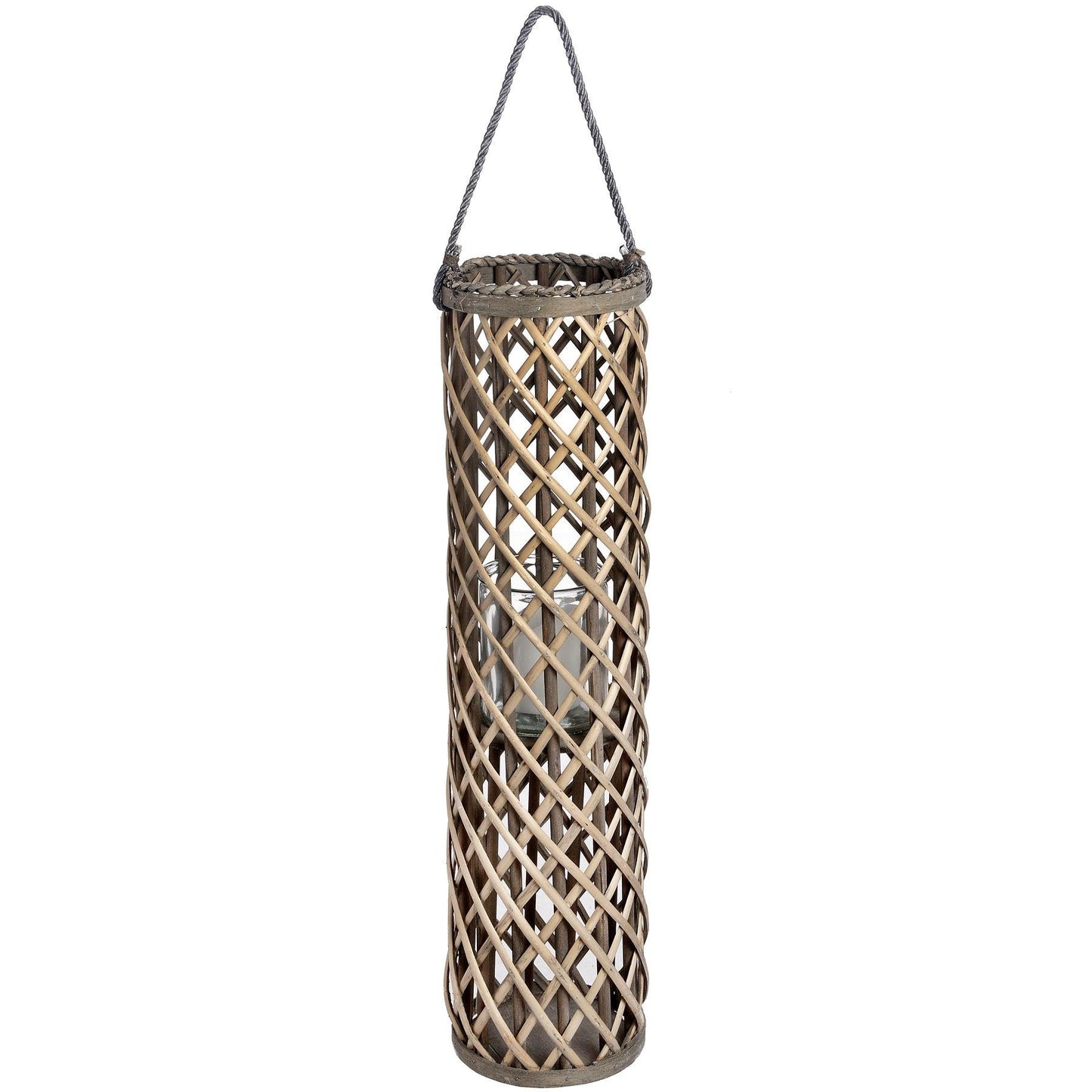 Large Wicker Lantern with Glass Hurricane - Eudemonia Home Goods