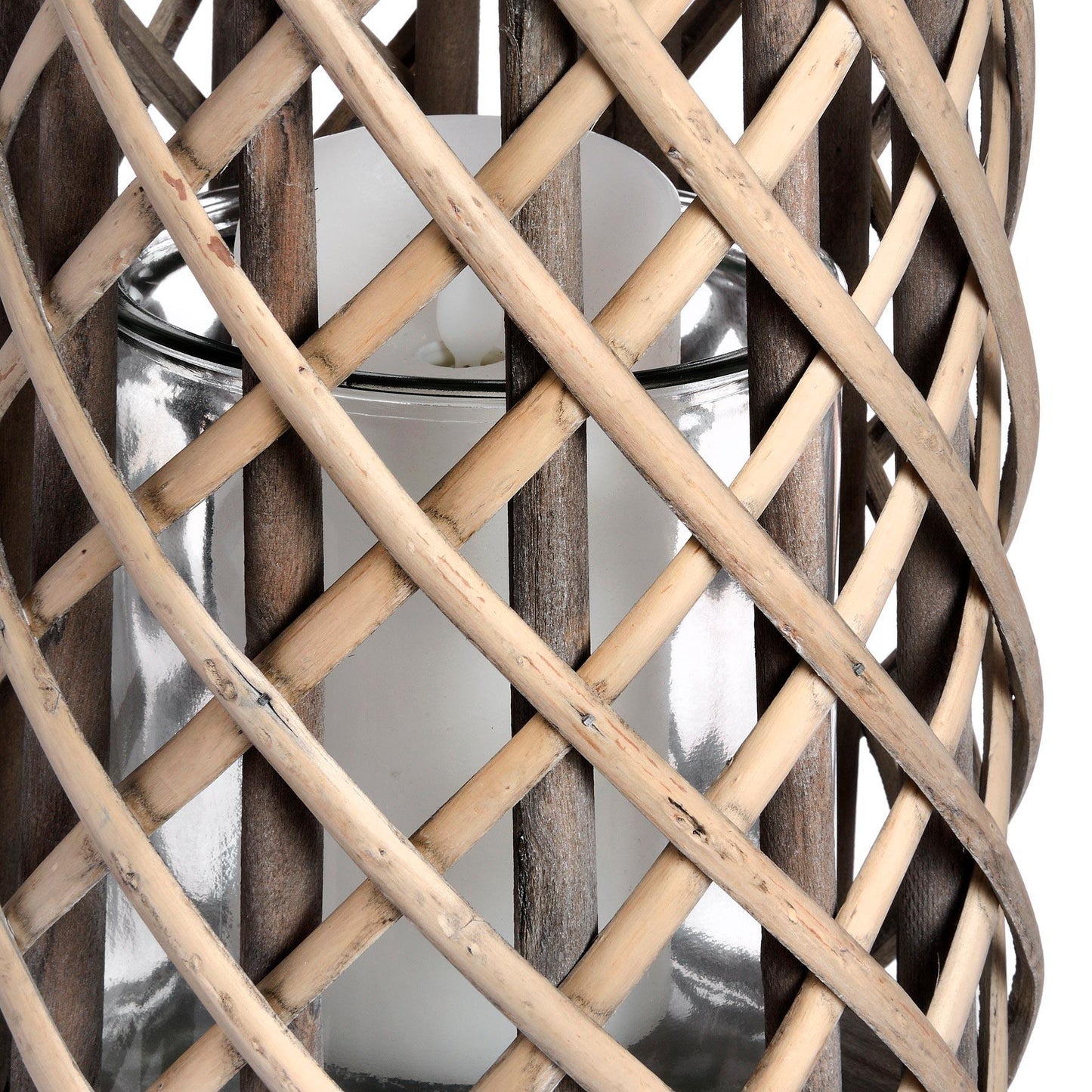 Medium Wicker Lantern with Glass Hurricane - Eudemonia Home Goods