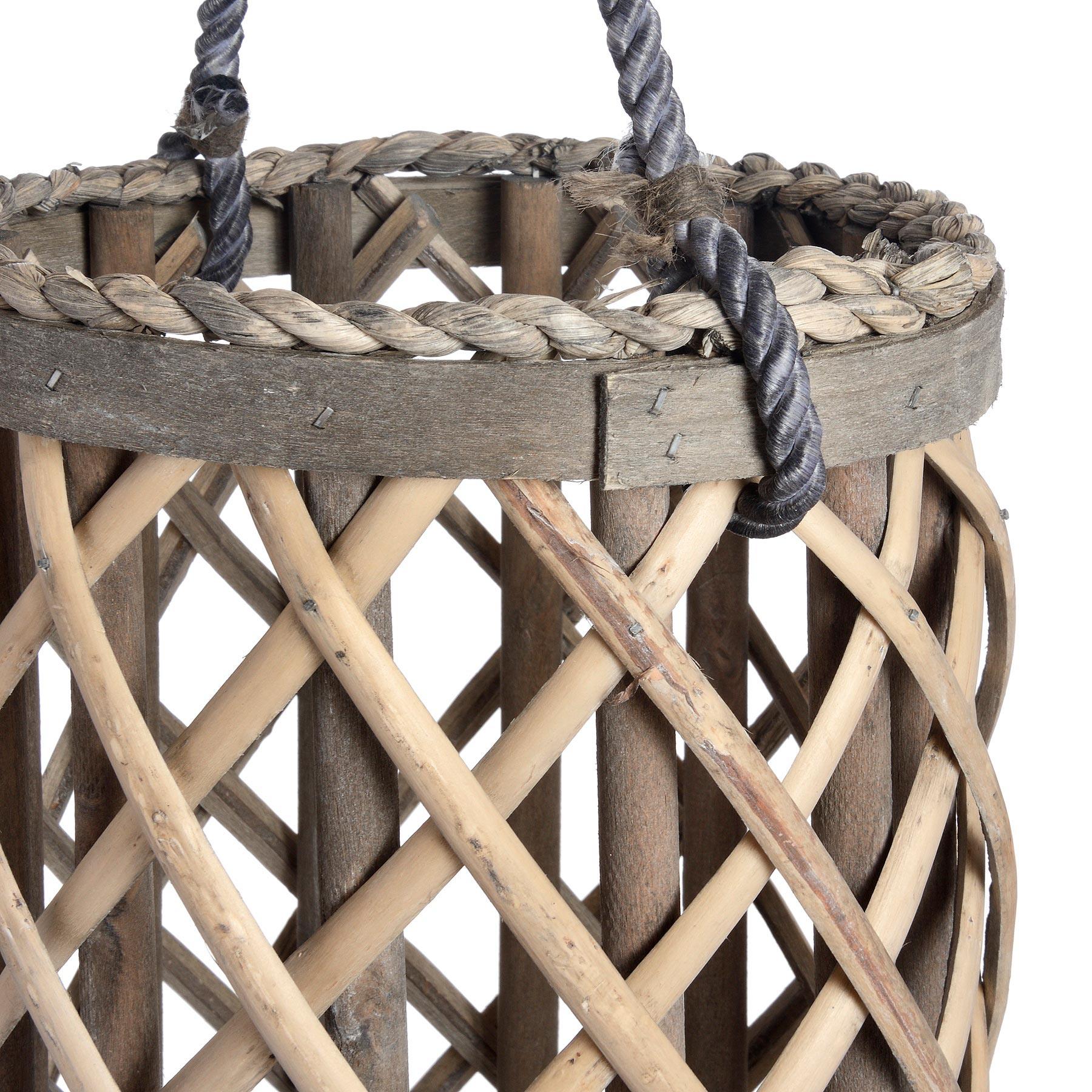 Medium Wicker Lantern with Glass Hurricane - Eudemonia Home Goods