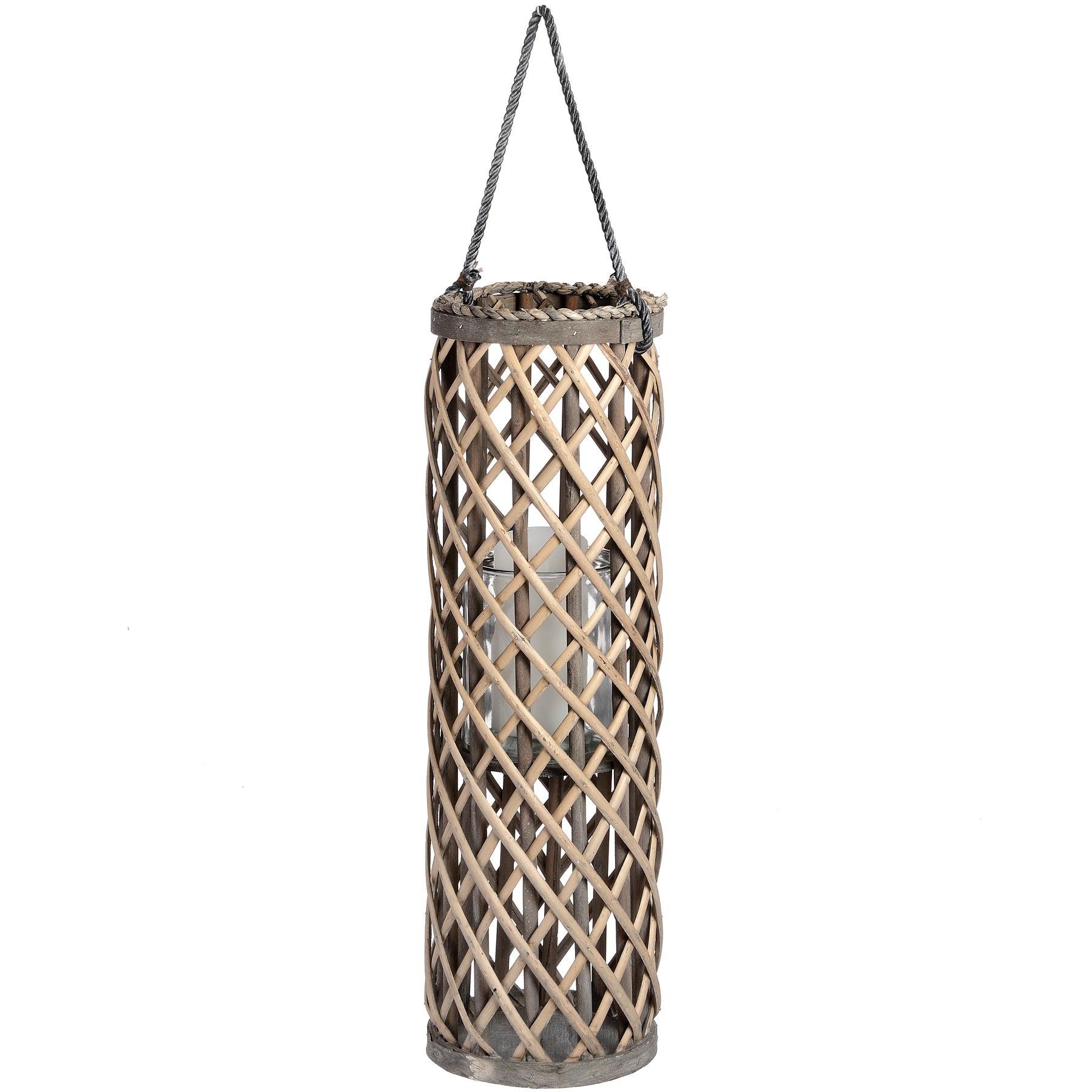 Medium Wicker Lantern with Glass Hurricane - Eudemonia Home Goods