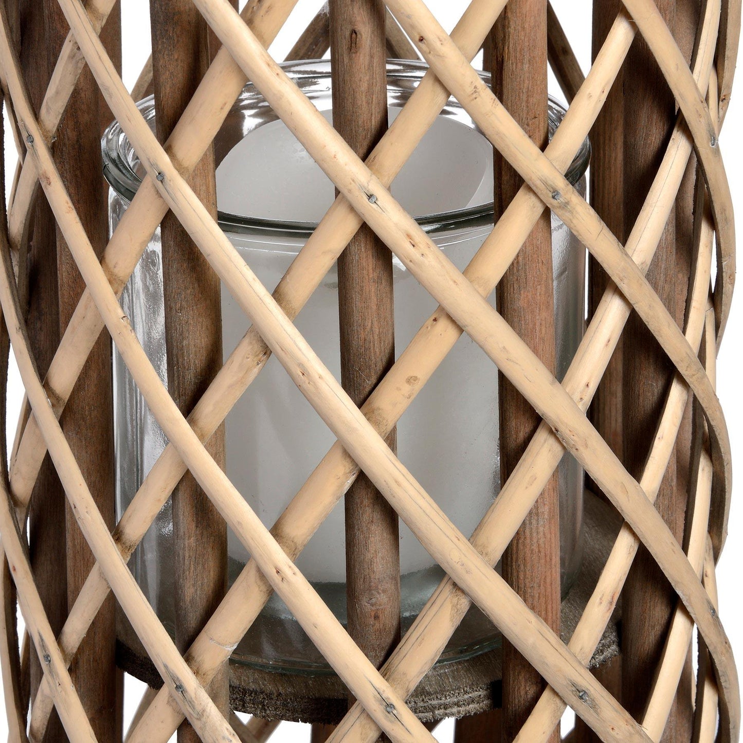 Small Wicker Lantern with Glass Hurricane - Eudemonia Home Goods