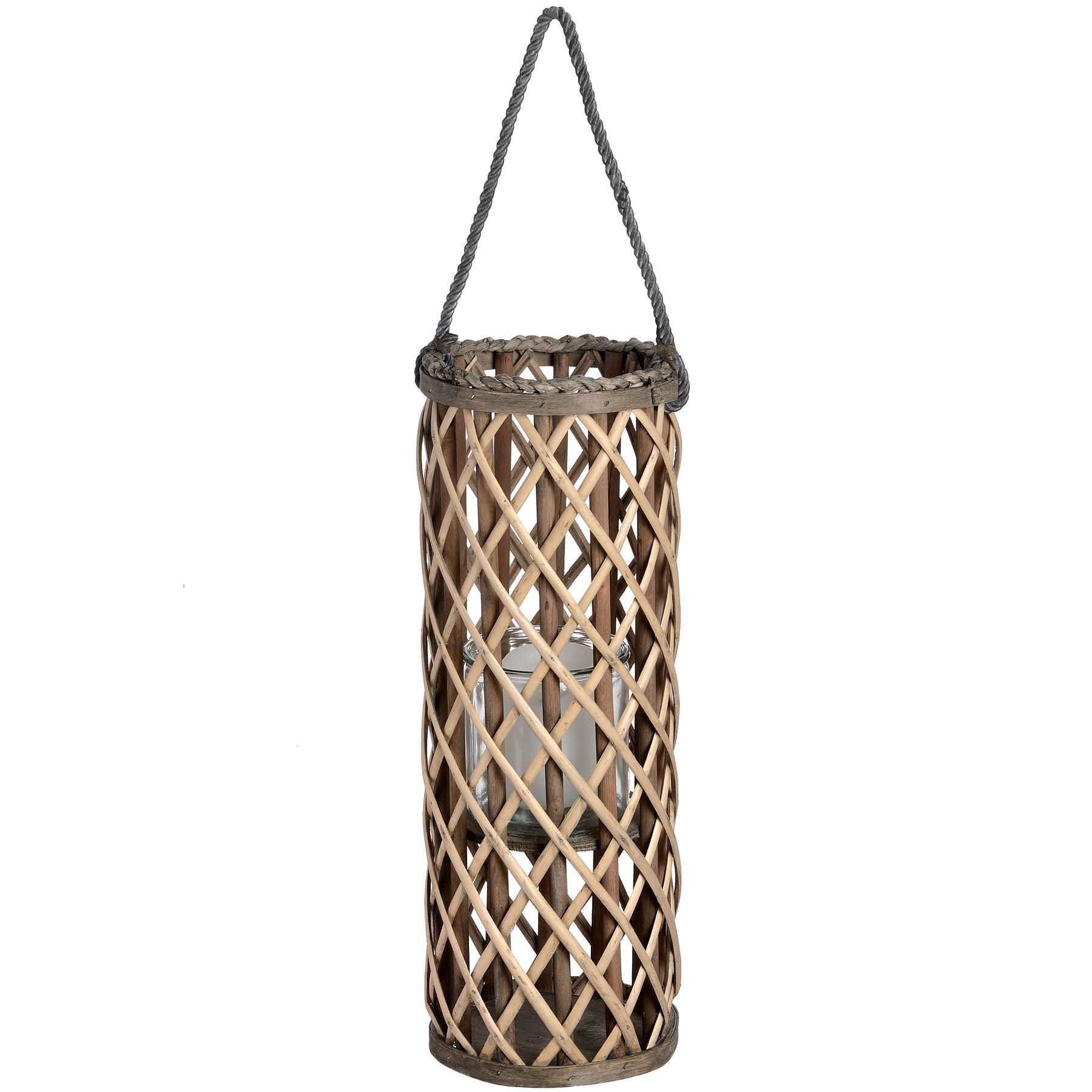 Small Wicker Lantern with Glass Hurricane - Eudemonia Home Goods