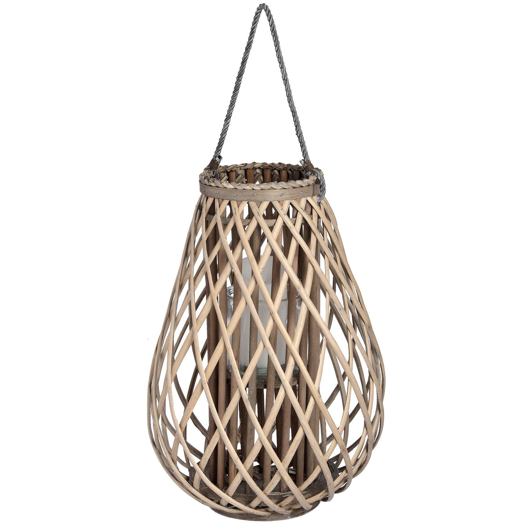 Large Wicker Bulbous Lantern - Eudemonia Home Goods