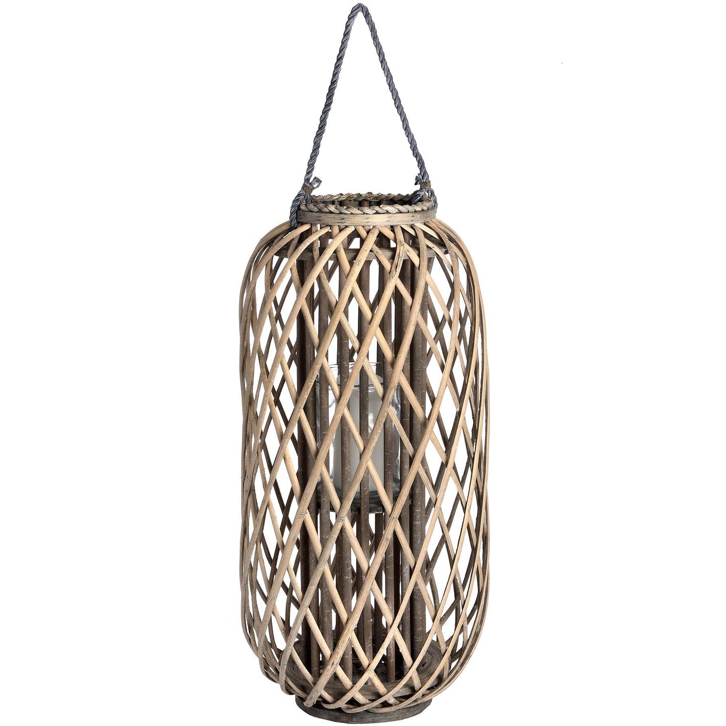 Large Standing Wicker Lantern - Eudemonia Home Goods