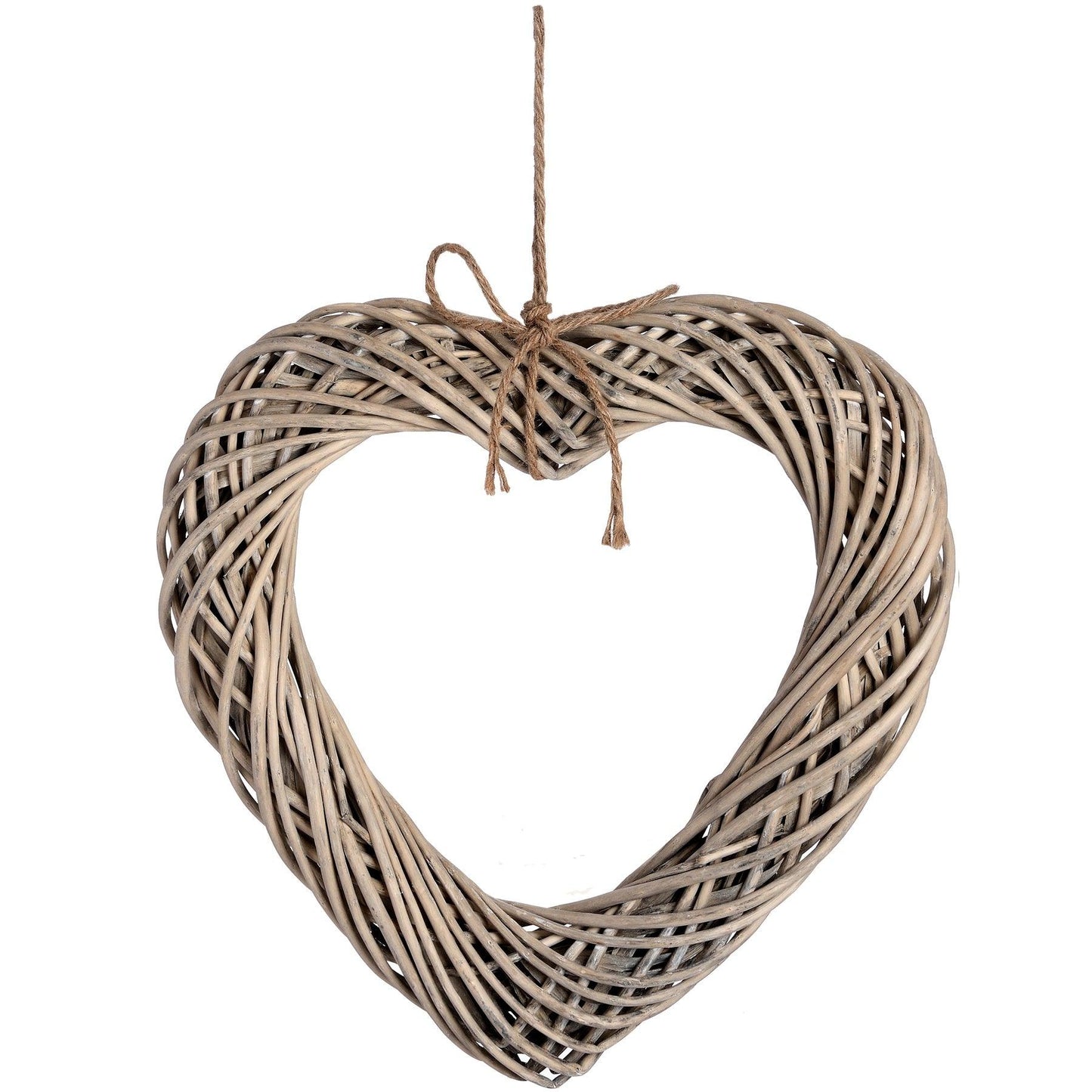 Brown Large Wicker Hanging Heart with Rope Detail - Eudemonia Home Goods