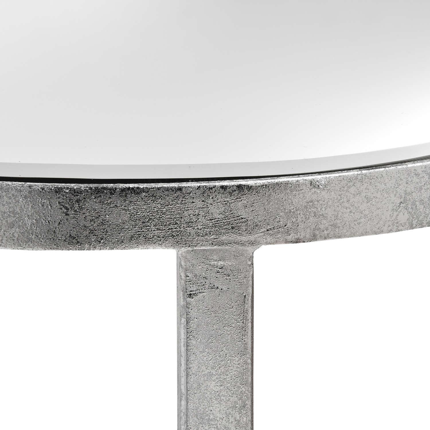 Mirrored Silver Half Moon Table With Cross Detail - Eudemonia Home Goods