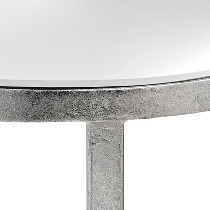 Mirrored Silver Half Moon Table With Cross Detail - Eudemonia Home Goods