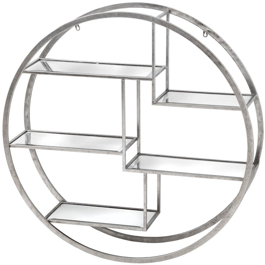 Large Circular Silver Wall Hanging Multi Shelf - Eudemonia Home Goods